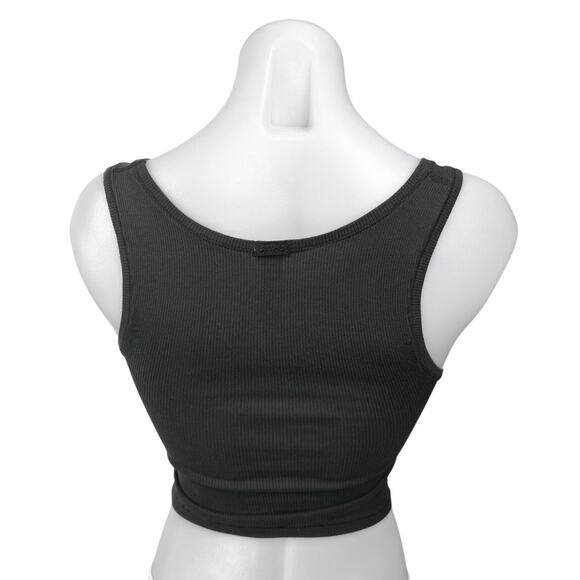 Skims Black Sleeveless Rib Knit Racerback Square Neck Pullover Crop Tank Top XS - Picture 2 of 3